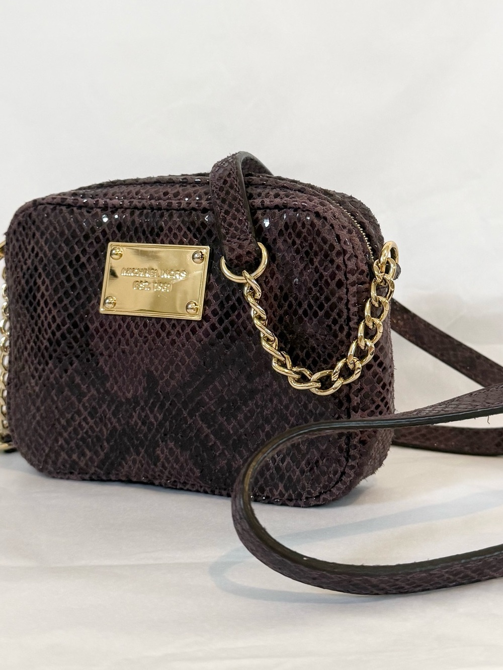 Michael Kors Jet Set Purple Leather Snake-Embossed Leather Mini Crossbody Bag